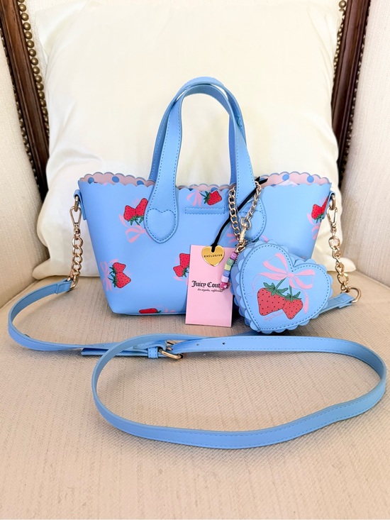Juicy Couture Handbags - NWT Juicy Couture Sweet Strawberry Mini Tote Bag - Blue Gleam Multi